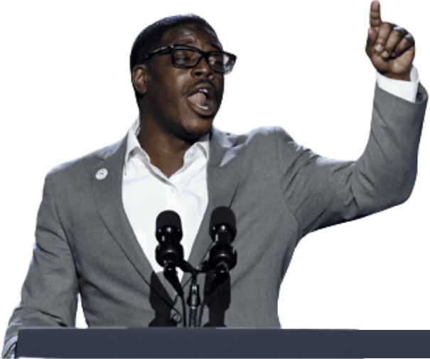 David Crowley at the debate lectern